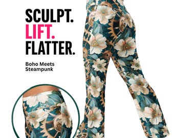 Boho Flare Leggings Steampunk Art Nouveau Pants Bell Bottom Festival Outfit Cosplay (XS-6XL)