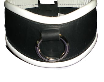 Handcrafted Black Leather Posture Collar: USA Made with White Trim O-Ring