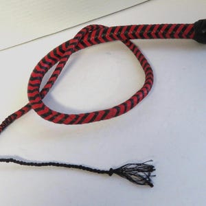 Leather Single Tail, 36&quot; Black & Red Unisex Handcrafted USA
