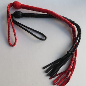 Leather Mini Twin Lash, 18&quot; Red or Black, Unisex Hand Crafted USA
