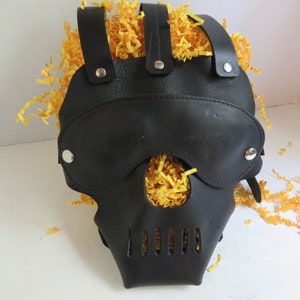 MATURE Bondage Hood Leather Hood, Skeleton Hood Removable Blindfold, Hand crafted USA