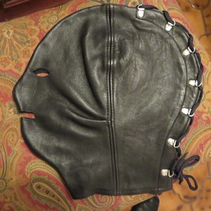 MATURE Leather Hood Bondage Hood Leather Hood Eye & Mouth Opening, OR Air Rivets Only 3308/3309b Hand crafted USA