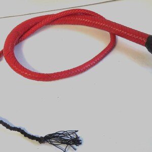 Leather Single Tail, 36" Red w/Black Knot Unisex Handcrafted USA