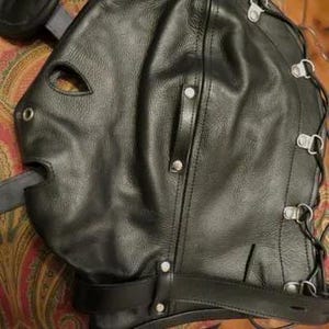 MATURE Leather Hood w/ Removeable Blindfold Hood Unisex Hand crafted USA 30310
