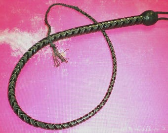 Handcrafted Black Leather Single Tail Whip: 36" Braided Design