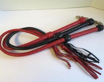 Leather Mini Bullwhip: 32" Black or Red Cowhide Whip, Handcrafted
