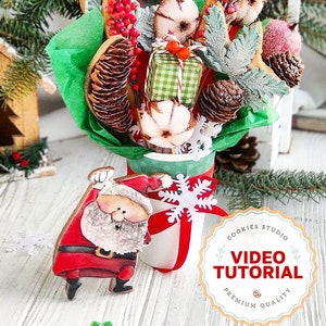 Christmas Flowers cookie decorating class. Bouquet #1. Step-by-step video tutorial