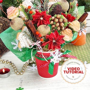 Weihnachtsblumen Keksklasse. Blumenstrauß #2. Schritt-für-Schritt Video-Anleitung