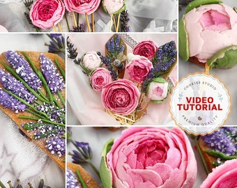 Peonies and Dried Flowers cookie decorating class. Step-by-step video tutorial