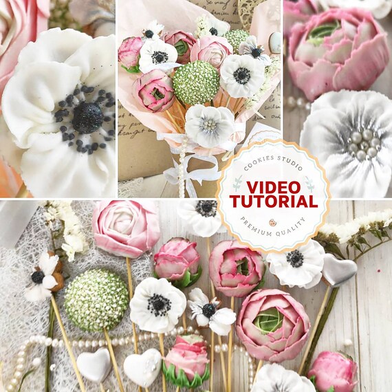 Anemones and Buttercups cookie decorating class. Step-by-step video tutorial