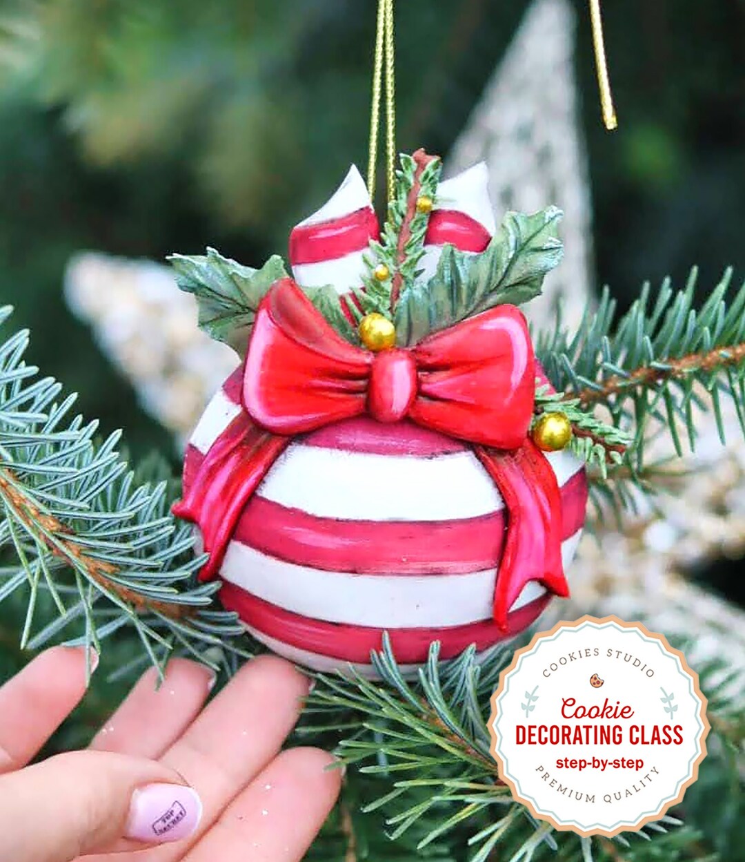 Cookie Decorating Class Christmas Ball. Tree Decoration. Step by Step