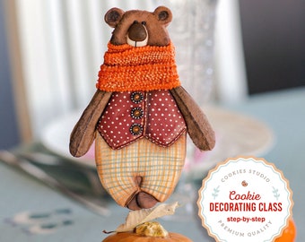 Cookie decorating class - Autumn Bear. Step by Step video tutorials in English