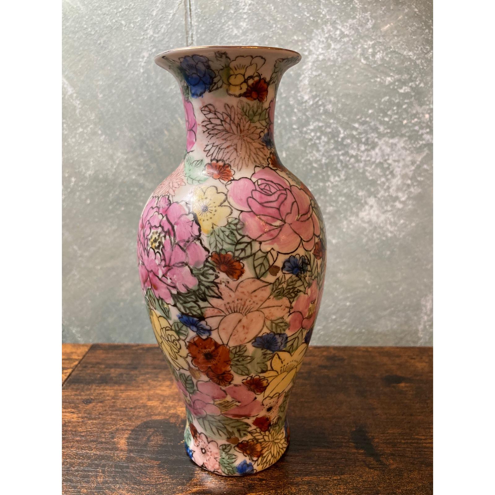 Vintage Floral Porcelain Bud Vase Hand Painted Pink Peony Gold Rim 6 ...
