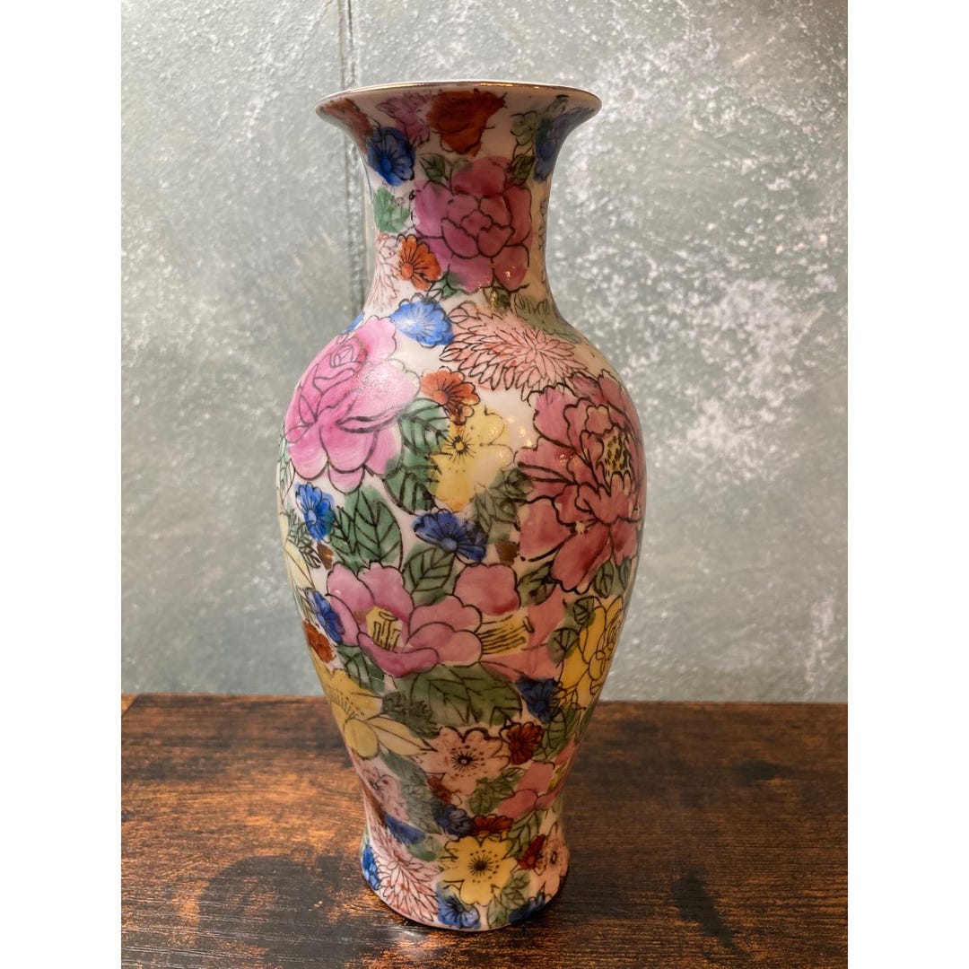 Vintage Floral Porcelain Bud Vase Hand Painted Pink Peony Gold Rim 6 ...