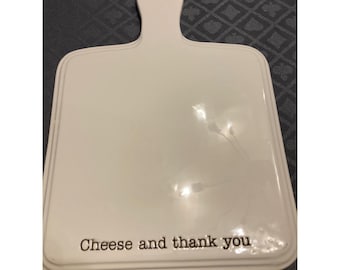 Mud Pie Cheese and Thank You Ceramic Cheese Board White Stoneware Platter