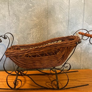 Sleigh Basket wicker and Metal