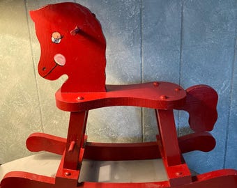 Wood Handmade Doll/Teddy Bear Rocking Horse Red Christmas Decor