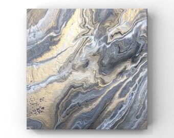 10x10 Abstract in Gold and Silver, Metallic Acrylic Painting