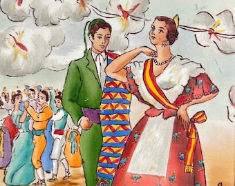 Vintage Spainish Revival Pottery Tile Wrought Iron Frame Spain Manolo Safont Castello