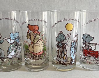 Szklanki do picia Vintage American Greetings Holly Hobbie Prairie Doll Glass 4 szt.