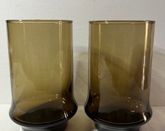 Vintage Libbey Glass Impromptu Tawny Tumbler Ice Tea Glasses 5.5" (2) Pair