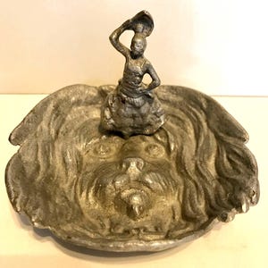 Vintage Silver Ring Holder Vanity Soap Dish Spanish Flamenco Dancer Spain Pyrenees Dog Souvenir