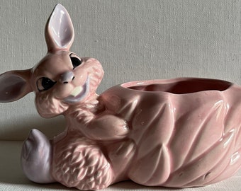 Vintage Easter Bunny Rabbit Pottery Planter Vase Pot Pink Lavender Thomas Ceramics