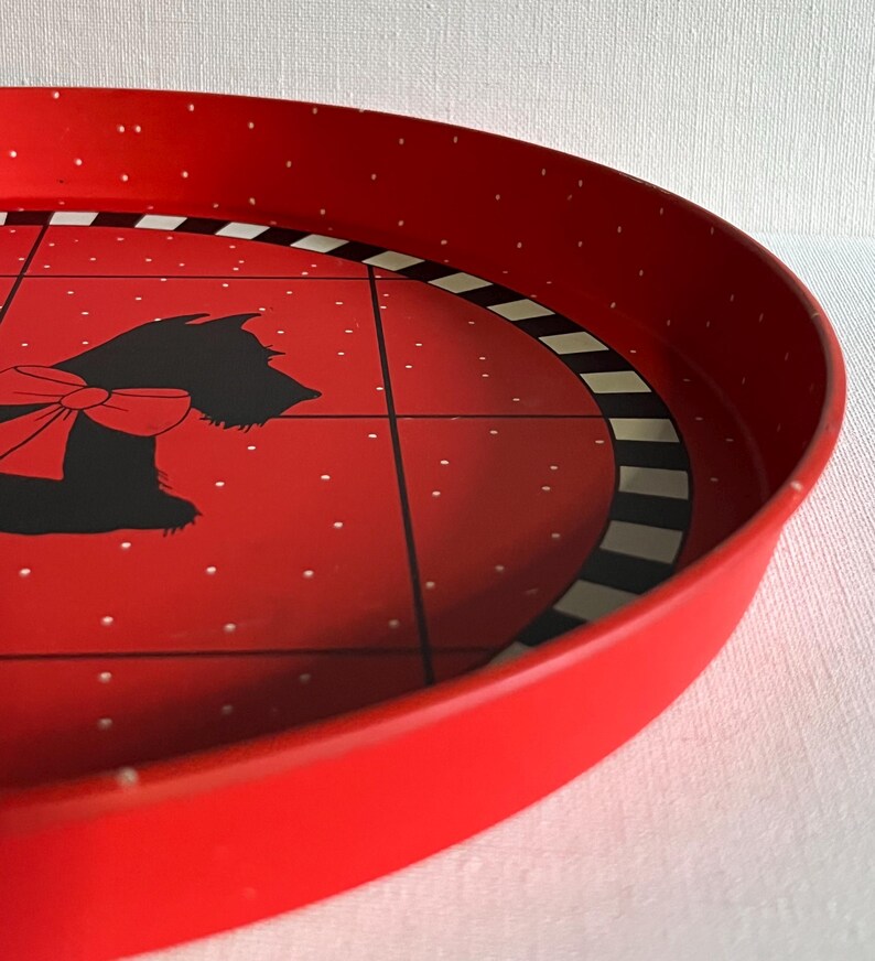 1984 Dept 56 Scottie Dog Metal Tray Red Polka Dot MacKenzie Childs Checkered image 3