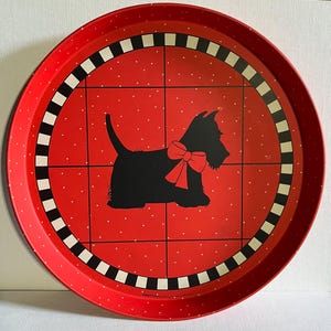 1984 Dept 56 Scottie Dog Metal Tray Red Polka Dot MacKenzie Childs Checkered image 2