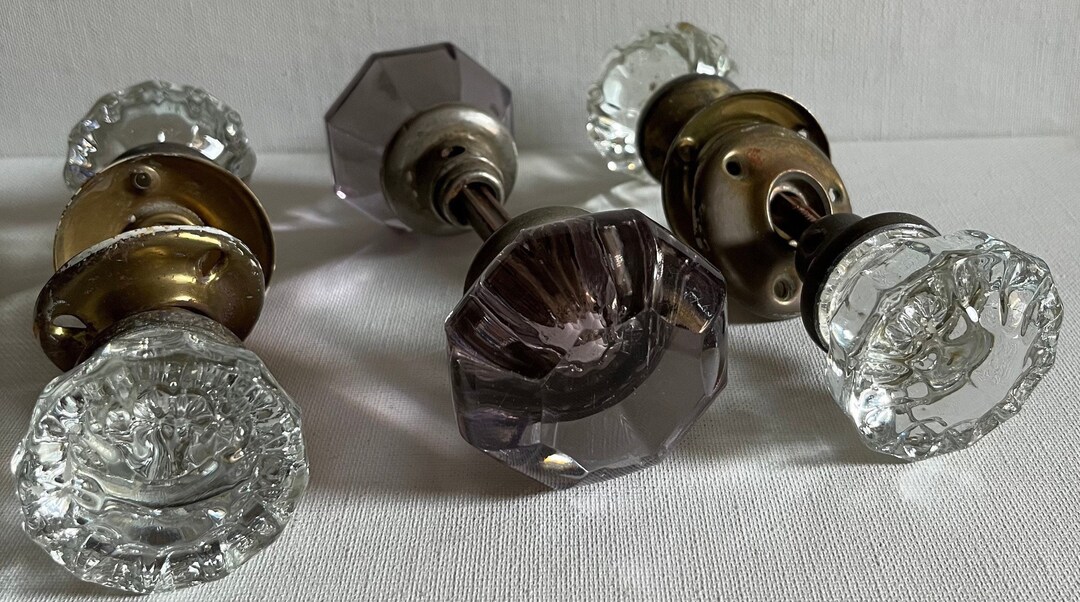 Vintage Crystal Door Knob Purple Amethyst Glass Metal Lock Etsy