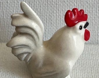 Vintage Miniature Hagen Renaker Chicken Rooster White Grey Doll House Mini Farm