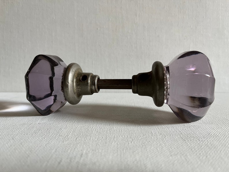 Vintage Crystal Door Knob Purple Amethyst Glass Metal Lock Etsy