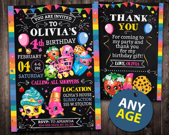 Shopkins Invitation Shopkins Birthday Invitation Shopkins Etsy