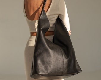 Large Leather Boho Tote Bag: Women&#39;s Bohemian Shoulder Bag