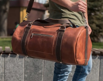 Grand Leather Garment Bag in Brown, Black, or Tan, Luxury Duffle