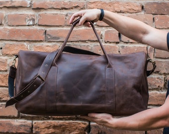 Dark brown weekend bag Leather duffel bag Leather travel bag Leather weekender bag  Overnight bag men Brown big bag Men's leather duffel