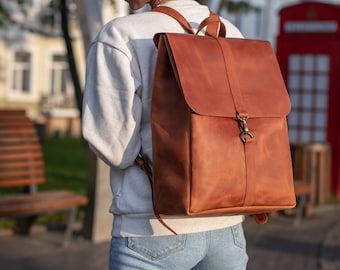 Leather backpack zippered Camera backpack Backpack with laptop compartment