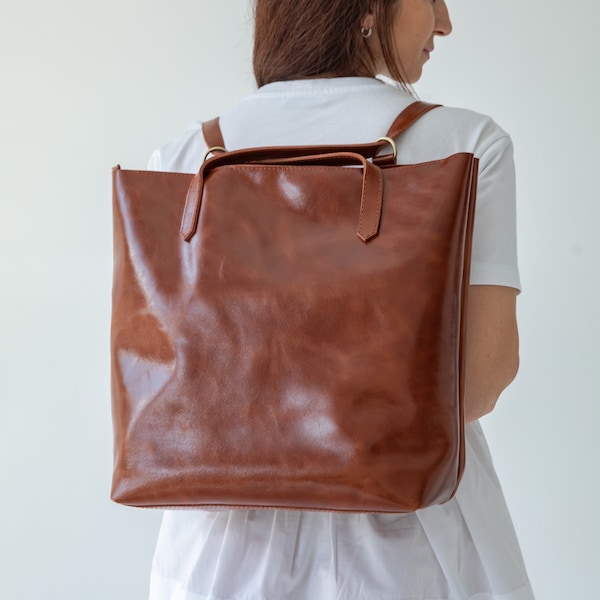 Wandelbarer Lederrucksack Tote - Große Arbeits- & Reisetasche, handgemachtes Geschenk für Sie