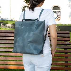 Sac à main bleu convertible, sac à dos en cuir pour ordinateur portable, sac à main pour femme, sac fourre-tout convertible avec séparateur, sac de travail pour femme