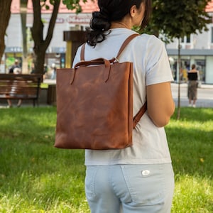 Small Leather Convertible Backpack Purse: Brown Tote Diaper Bag