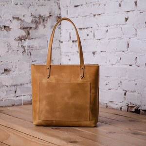 Caramel Leather Tote Bag: Brown Laptop Bag with Divider