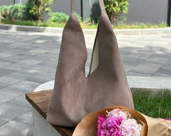 Bohemian Suede Tote Bag: Handmade Linen Boho Festival Bag