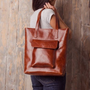 Leather tote bag, leather tote, brown tote bag, laptop bag women, leather handbag, vintage leather tote, leather purse women, brown tote image 2