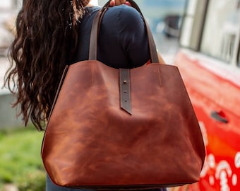 BROWN LEDER HANDBAG Luxus handgemachte Einkaufstasche für Frauen, handgefertigtes Geschenk für sie, weiche Ledertaschen