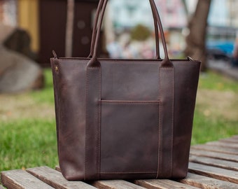 Dark brown leather laptop bag by OKRA Leather tote bag, Leather handbag, Laptop bag women, Camera bag, Leather tote laptop, shoulder bag