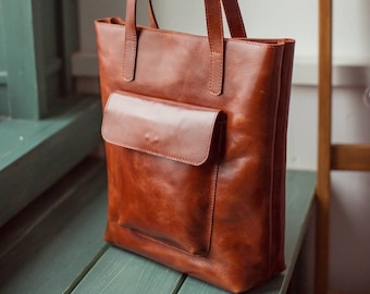 Leather tote bag, leather tote, brown tote bag, laptop bag women, leather handbag, vintage leather tote, leather purse women, brown tote