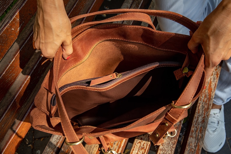 Brown convertible backpack purse, convertible tote bag, convertible leather tote, leather backpack women, brown leather tote, laptop bag Tote bag+divider