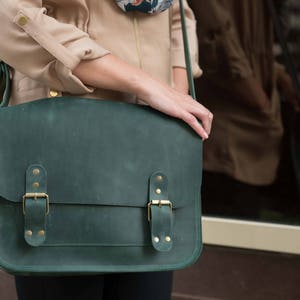 Green Crossbody Bag by Okra, Green Messenger bag, Camera bag, Green leather laptop bag, Messenger bag women Green school bag student bag Green