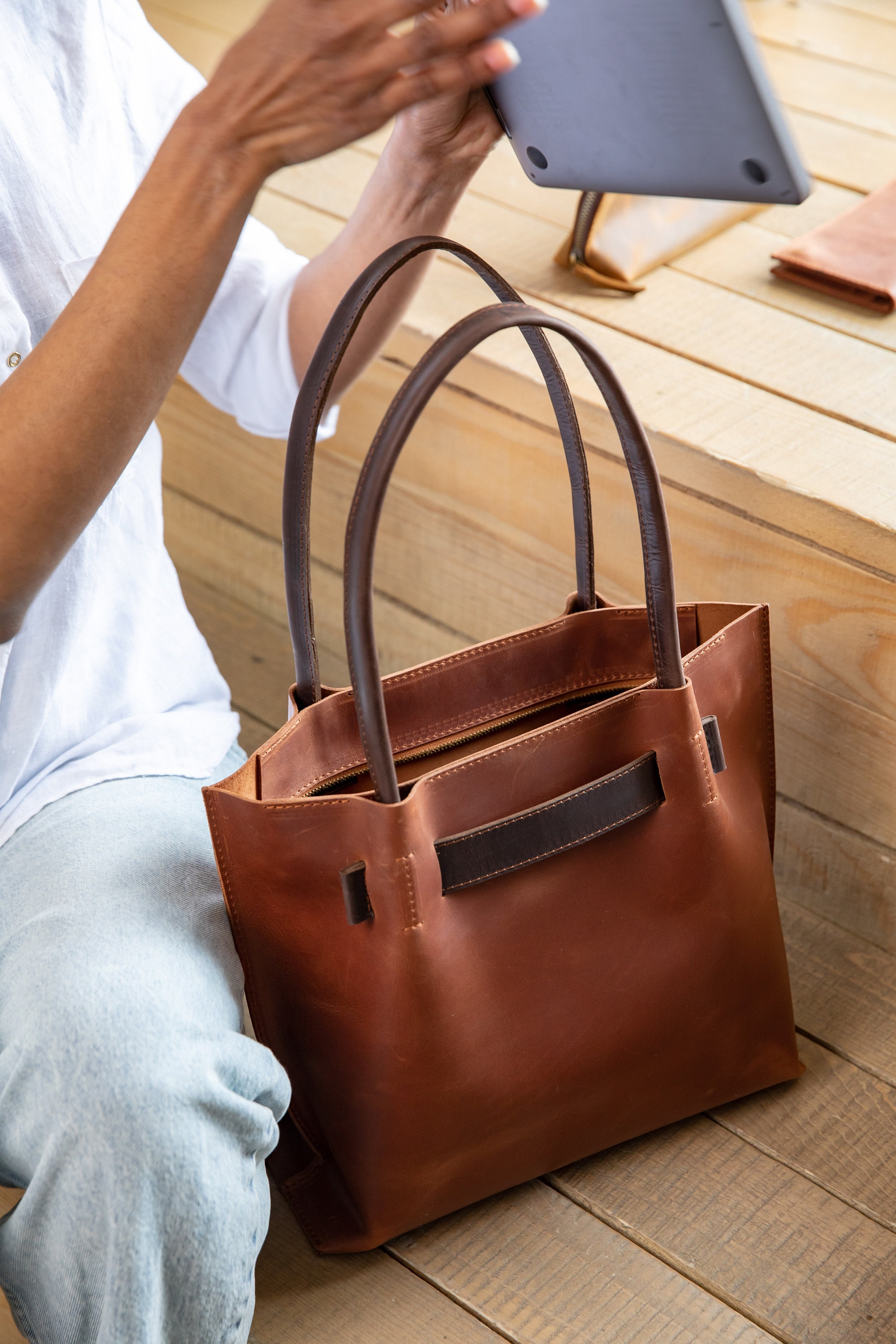 LEATHER TOTE, Leather Bag, Handmade Leather Bag, Brown Tote