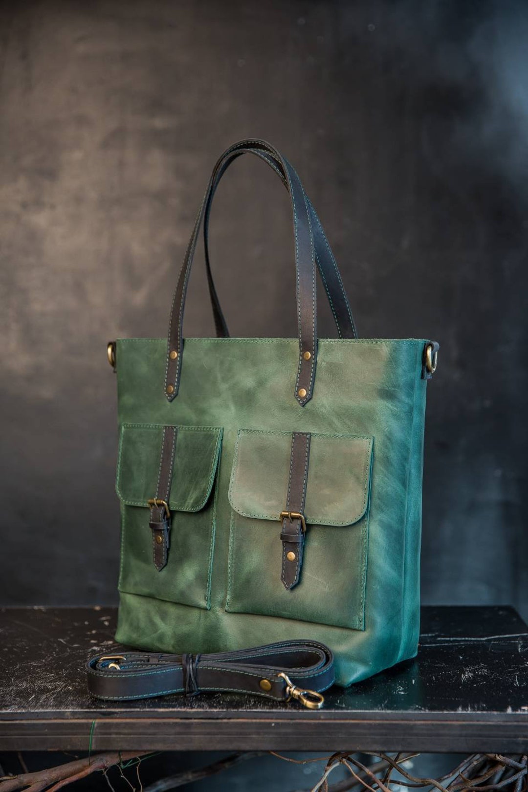 Green Tote Bag, Laptop Tote Bag Women, Leather Tote Bag, Green Camera ...